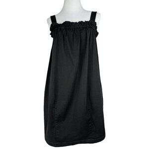 Everlane Womens NWT Black Paperbag Ruffle Adjustable Strap Oversized Dress L/C33